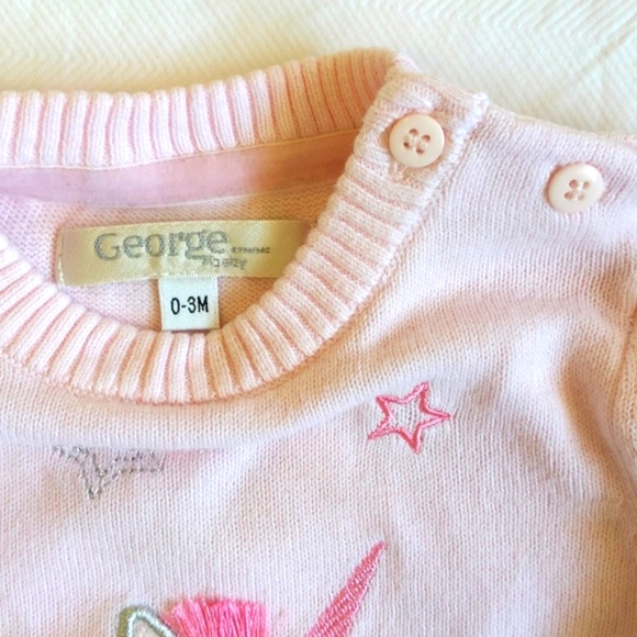 george pink sequin unicorn knit sweater 3 months baby girl - Picture 3 of 4